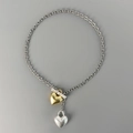Chunky mixed-metal heart pendant necklace with gold and silver charms and toggle clasp - Two-tone Heart (ML2991)