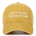 Detail of white embroidery on yellow washed cotton baseball cap with vintage texture - Adjustable / Yellow