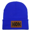 Bonnet tricoté bleu roi avec écusson en cuir MOM pour chaleur hivernale - Adulte Élastique / Bleu Royal (MOM)