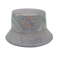 Close-up of holographic silver bucket hat with metallic texture and laser reflective finish - M (56-58cm) / Dark Gray