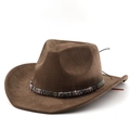Brown suede western cowboy hat with steampunk gear band and curved brim on white background - M(56-58cm) / Coffee