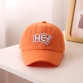 Detail of orange cotton baseball cap featuring high-quality HEY embroidery for kids - 52CM(Recommended for 2-6 years old) / Creamy Orange