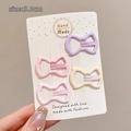Set of four colorful bow hair clips for girls in purple, pink, and beige on a display card - 3# Simple Kids Bowknot Hair Clip