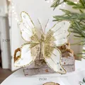 White Christmas butterfly decoration with gold glitter and rhinestones 25cm size - 21×25CM / White Gold