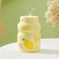 Yellow ceramic mug with lemon illustration and glass straw on a white table - (Boxed) Lemon