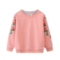 Sweat-shirt rose en coton pour enfants avec broderies florales sur les manches - 5T / Rose