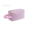 Pink flannel cosmetic bag with gold Beautyforyou embroidery and handle - Handbag Style / Girl Pink