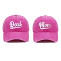 Detail of Dad and Mom embroidery on vintage washed cotton baseball caps in rose pink - One Size / Rose Red