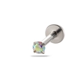 Titanium labret stud with a rainbow cubic zirconia and polished silver push-pin post - Silver-AB Zircon