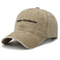Gorra vintage de algodón lavado en color caqui con bordado happy-headache negro - Ajustable / Caqui