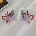 Weihnachts-Rentier-Haarspangen mit lila Lavendelblüten und Schleifenbändern - Lila Paar