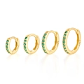 Lot de quatre créoles en argent S925 doré avec zircons verts en plusieurs tailles - Intérieur 7mm / Or - Zircone vert