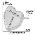 Size chart showing 1.5cm width heart stud earring with measurements in inches and grams - D42-Heart / Silver