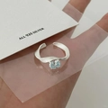Adjustable S925 sterling silver ring with light blue oval gemstone and silk texture - Aquamarine Brushed