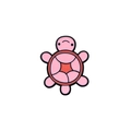 Spilla in metallo a forma di tartaruga rosa con guscio arancione su sfondo bianco - Rosa