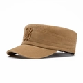 Khaki brown cotton cadet army hat featuring gothic B letter embroidery and flat top - Khaki
