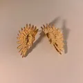 Polished gold sunburst earrings with a unique semi-circle radiant metal design - Gold Style (KDE2641)