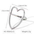 Detail view of hollow heart ring showing dimensions 2.5cm height and 1.2g weight - Silver Heart Line Hollow Open Ring (HC-R30413-S)