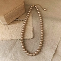 French vintage champagne gold pearl necklace with adjustable chain on linen - 8mm / Champagne