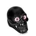 Gothic skull ring in polished black stainless steel with purple eye socket details - US 7 / Black With Pink Eyes