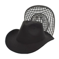 Chapeau de cowboy en feutre noir classique avec motif pied-de-poule sous le bord - M (56-58cm) / Noir (Dessous Pied-de-Poule)