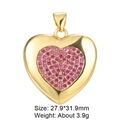 Macro view of gold heart pendant with pink zircons showing dimensions 27.9x31.9mm - Pendant 11: Pink Pave Zircon Heart (Gold)