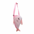 Pink shark-shaped mesh beach bag for kids with adjustable shoulder strap for shells - Pink