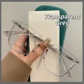 Lightweight transparent gray oversized round eyeglass frames for women with 5037 model detail - Anti-Blue Light Plain Lens / Smoke Gray