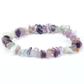Elastic bracelet made of irregular amethyst and natural stone beads on white background - Rainbow Fluorite
