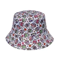 White canvas bucket hat with colorful all-over skull print for fashion sun protection - Colorful Sugar Skull Print (M)