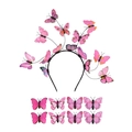 LED luminous butterfly headband set with pink gradient wings and hair clips - Pink Headband + 8 Hair Clips