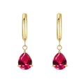 Elegant 18K gold-plated hoop earrings with pear-cut dark red zircon pendant charms - Gold Red Corundum