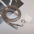 Brown mesh rhinestone phone crossbody lanyard with silver metal clips and clear patch - Crossbody Style [Dark Coffee] Mesh Rhinestone Lanyard + Silver Round Buckle + Semi-Transparent Patch
