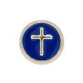 Golden micro-pave round bead with dark blue enamel finish and embossed cross symbol - Cross / Blue