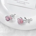 Macro view of pink enamel rose pendants with silver leaves for jewelry making - Large Pink Rose / #8 Single Price