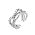 Close-up of silver wavy double-layer irregular ring with polished finish and open design - Silver Style G (Triple Layer Wave)