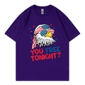 Purple t-shirt with American flag eagle print and YOU FREE TONIGHT text on white background - XS / Purple Eagle Style