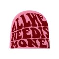 Ροζ πλεκτός σκούφος με κόκκινα γράμματα All We Need Is Money για το χειμώνα - Ένα μέγεθος (22*24cm) / Ροζ με κόκκινα γράμματα