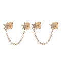 Elegant rose gold star earrings with chain fringe and pavé cubic zirconia inlay - JQH0271-Gold (Double Star Chain)