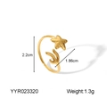 Adjustable golden stainless steel starfish and coral open ring for women jewelry - Starfish Coral Ocean Style (YYR023320)