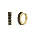 Detailed macro of gold-plated hoop earrings with rectangular black zircon stones - Gold with Black Baguette Zircon Hoop