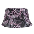 Détail du motif de feuilles tropicales et coutures sur le bob noir en coton - Feuille de Palmier Violette (Motif 7#)