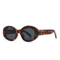 Classic tortoise shell oval sunglasses with dark grey lenses in a retro trendy style - Leopard Black Grey