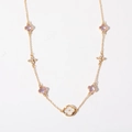18K gold plated clover necklace with purple stones and white mother of pearl - Four-Leaf Clover
