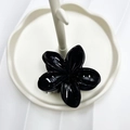 Elegante molletta per capelli a forma di fiore di frangipane nero con finitura lucida - Grande / Nero Lucido