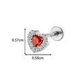 Silver titanium heart piercing stud with red gemstone and clear zirconias, size 0.57x0.58cm - Red Heart Zirconia Style (T2554-4#) / Silver