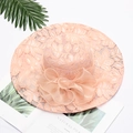 Elegant wide brim sun hat in apricot lace with large organza bow for beach sun protection - Leaf Nude Pink