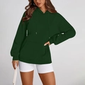 Sweat à capuche Y2K oversize vert foncé pour femme avec polaire et poche avant - Vert Foncé