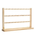 Three-tier solid wood earring organizer with metal hooks and base tray in natural finish - Long 45cm 3 Tiers