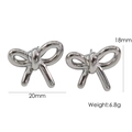Silver bow-shaped V-pendant stud earrings for women with detailed size and weight specs - Silver Wide Bowknot Earrings (YTE2401316-S)